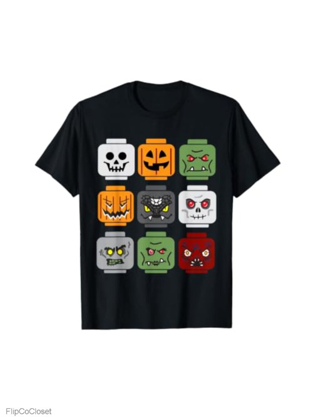 Halloween Building Brick Head Pumpkin Ghost Graphic T-Shirt